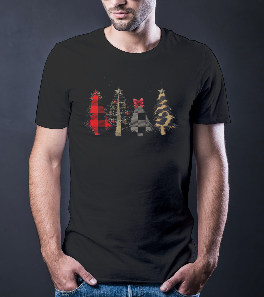 Mery Chrismas Plaid And Animal Print Christmas Trees T-Shirt