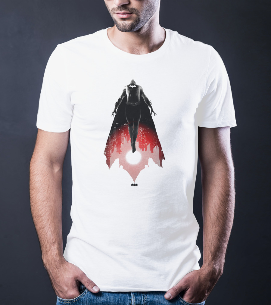 Batman Rising Over Gotham City Silhouette Red And Black T-Shirt