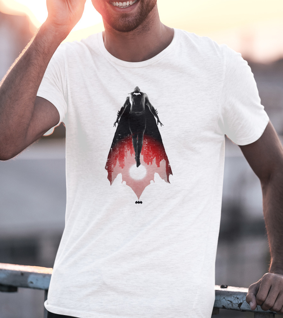 Batman Rising Over Gotham City Silhouette Red And Black T-Shirt