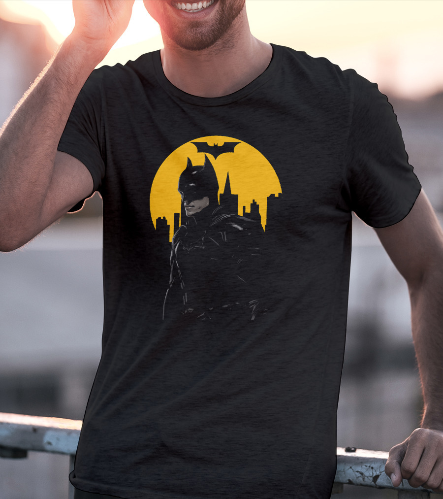 Batman Gotham City Silhouette Yellow Bat T-Shirt
