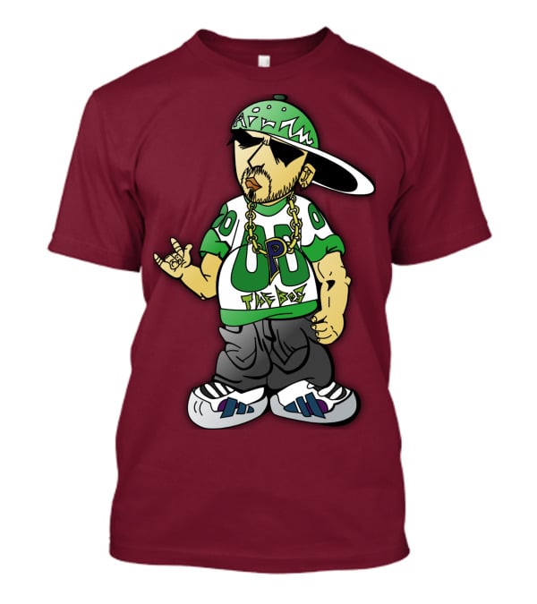 HipHop Cartoon Character With UP The Posse On Green Snapback And Chain T-Shirt