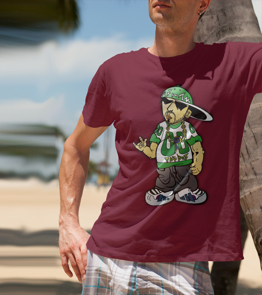 HipHop Cartoon Character With UP The Posse On Green Snapback And Chain T-Shirt
