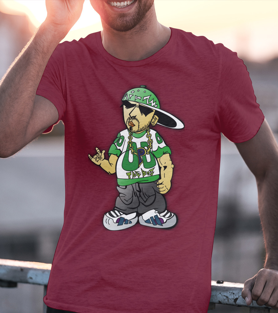 HipHop Cartoon Character With UP The Posse On Green Snapback And Chain T-Shirt