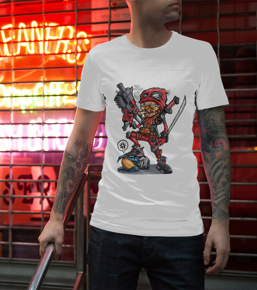 Ninja Animation Cartoon Warrior With Sword And Gun T-Shirt