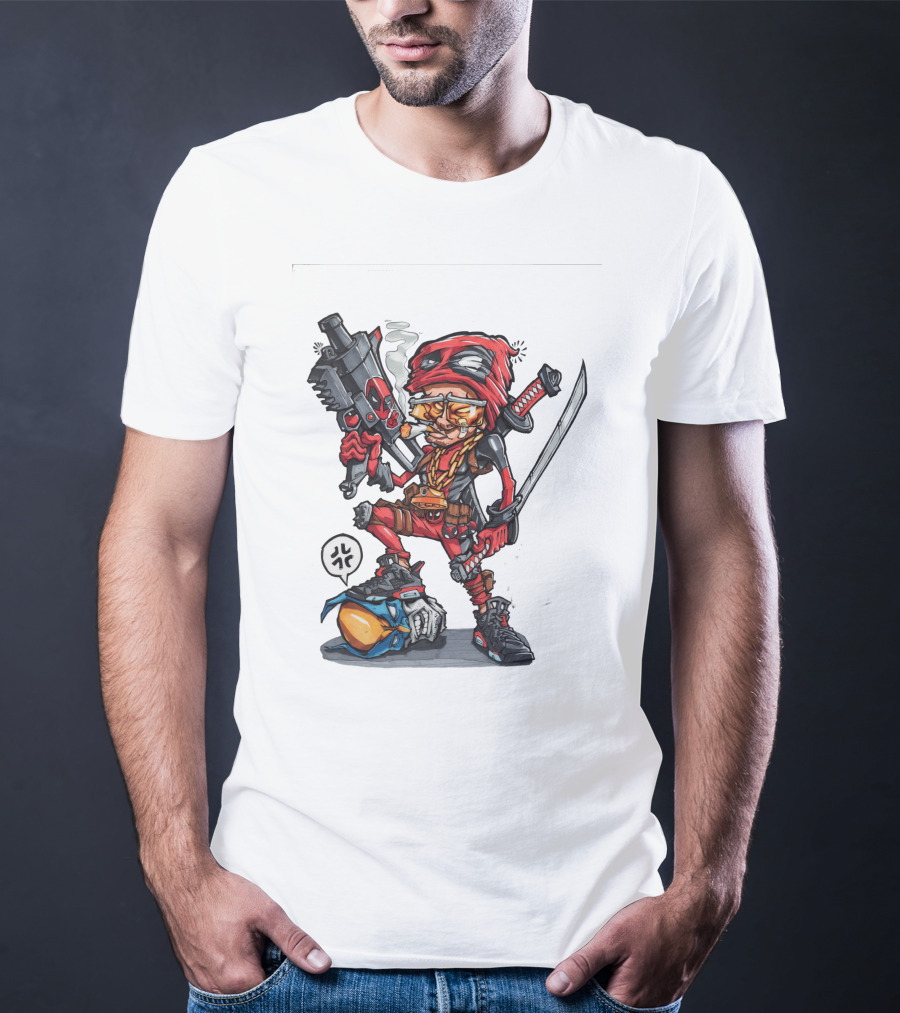 Ninja Animation Cartoon Warrior With Sword And Gun T-Shirt