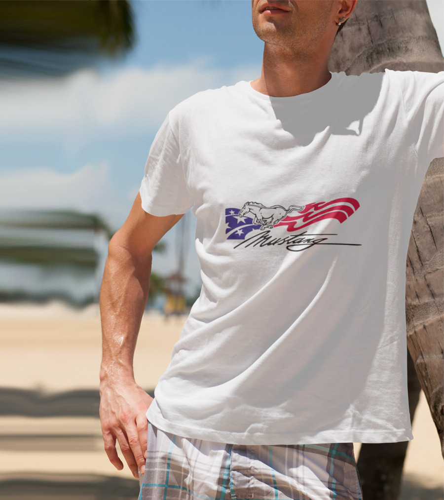 Mustang American Flag Running Horse T-Shirt