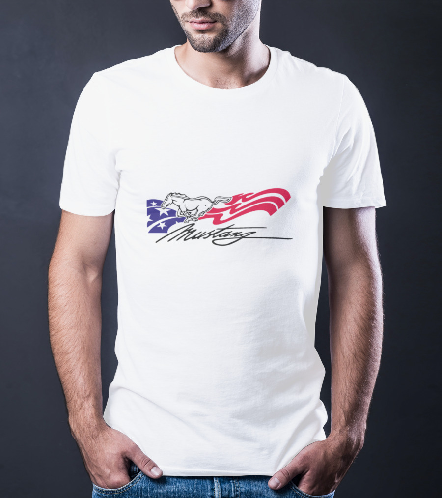Mustang American Flag Running Horse T-Shirt