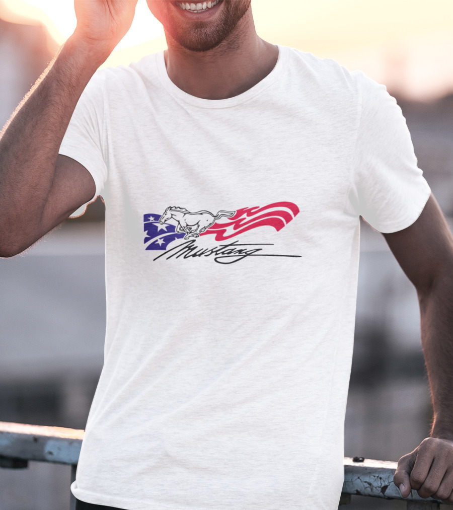 Mustang American Flag Running Horse T-Shirt