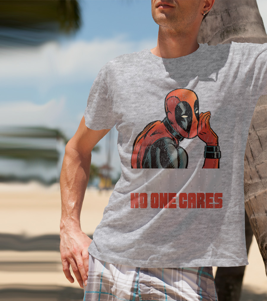 Marvel Deadpool SSHHHH No One Cares Whisper Red And Black Suit Hero T-Shirt