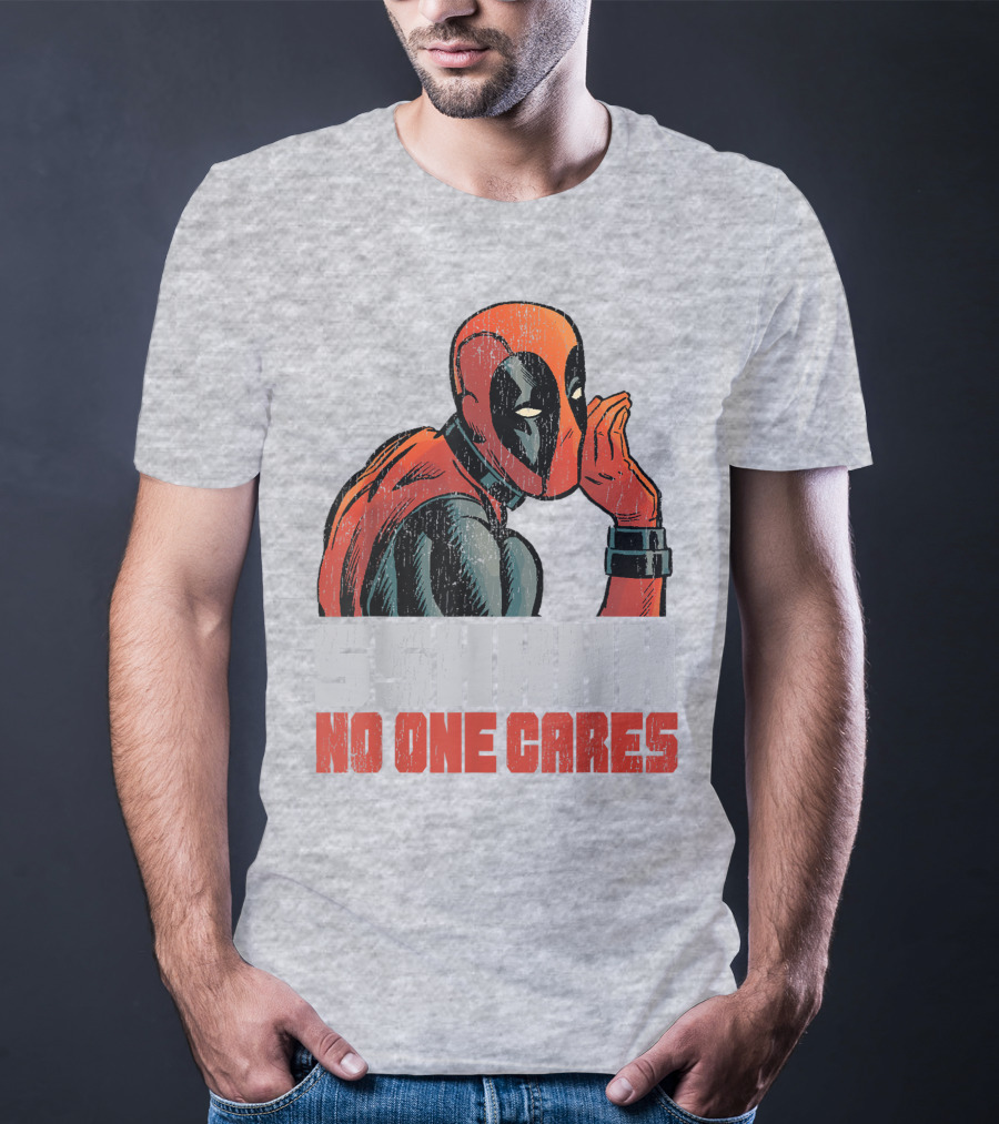 Marvel Deadpool SSHHHH No One Cares Whisper Red And Black Suit Hero T-Shirt