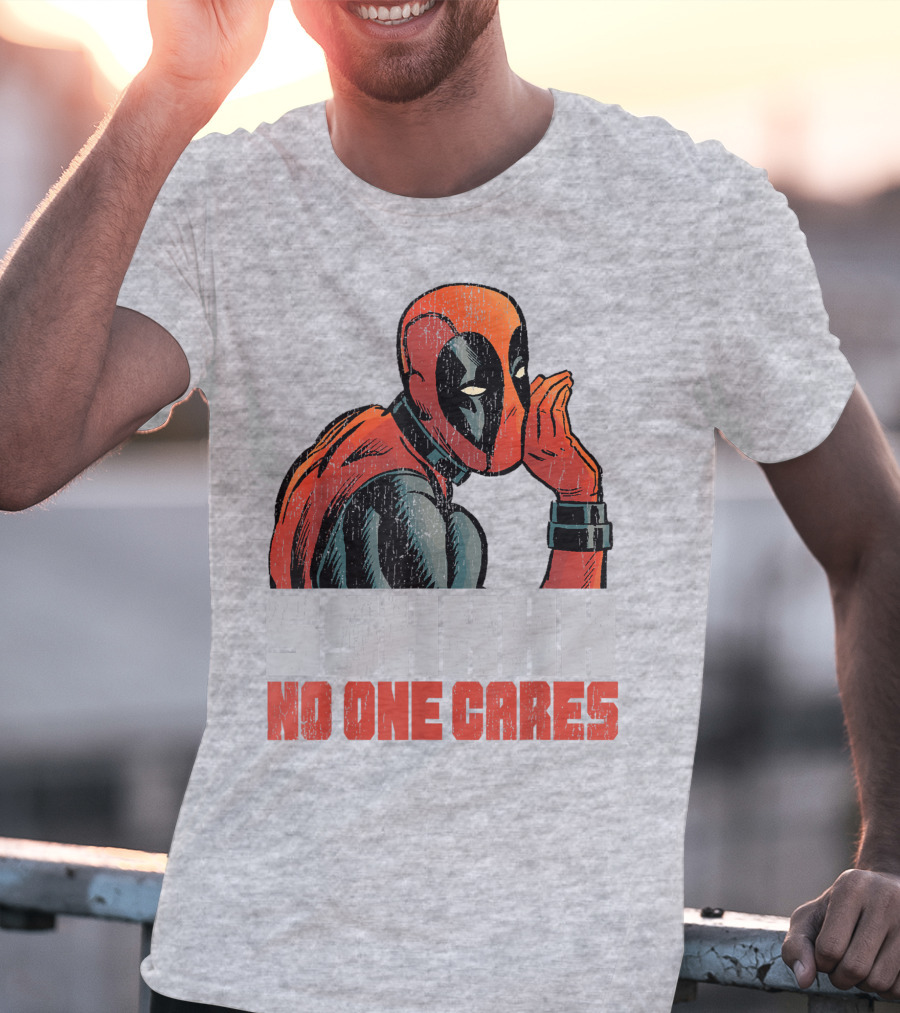 Marvel Deadpool SSHHHH No One Cares Whisper Red And Black Suit Hero T-Shirt