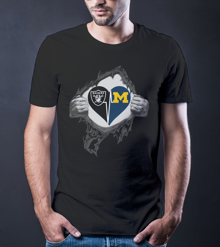 Raiders Heart Split With Michigan Wolverines T-Shirt