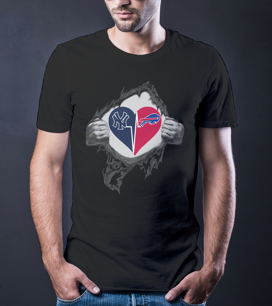 Heart Of New York Yankees And Buffalo Bills T-Shirt