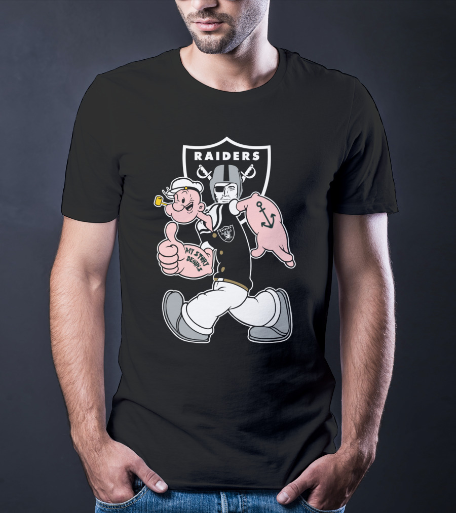Raiders Popeye Nfl Mascot Crossover With Helmet And Anchor T-Shirt