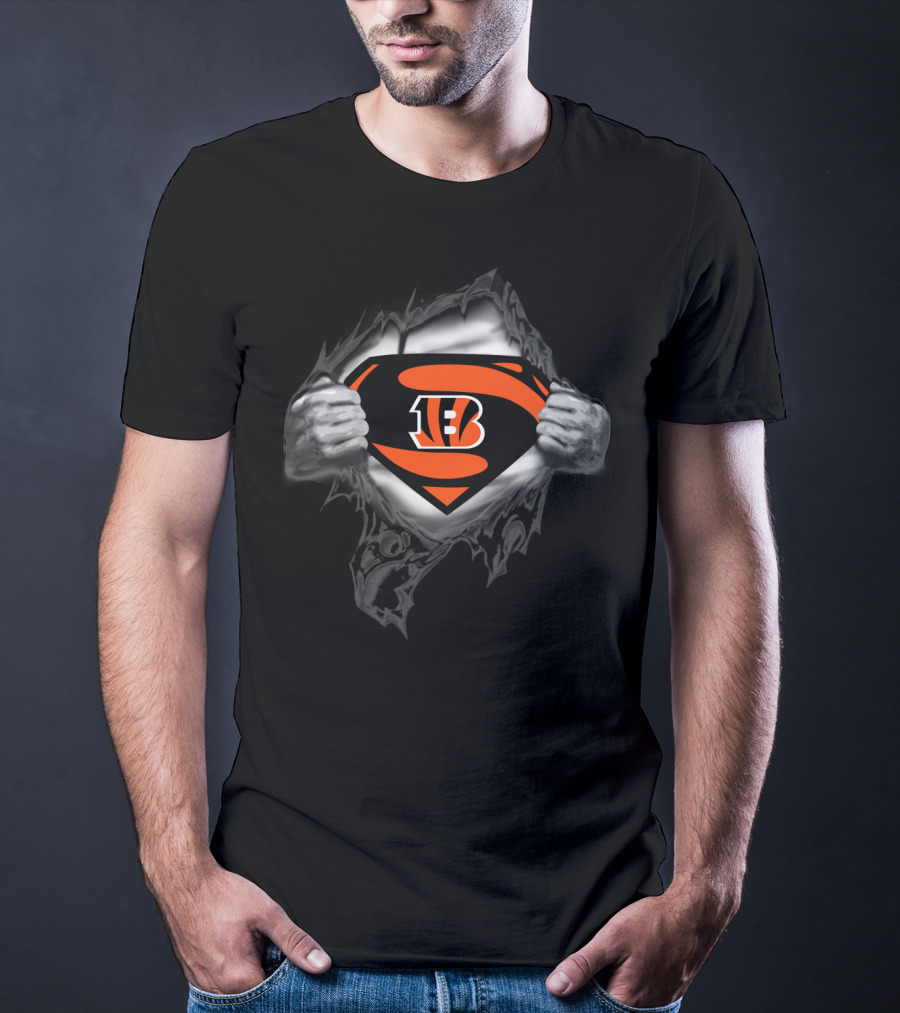 Superman Bengals Logo Hidden Beneath Ripped T-Shirt