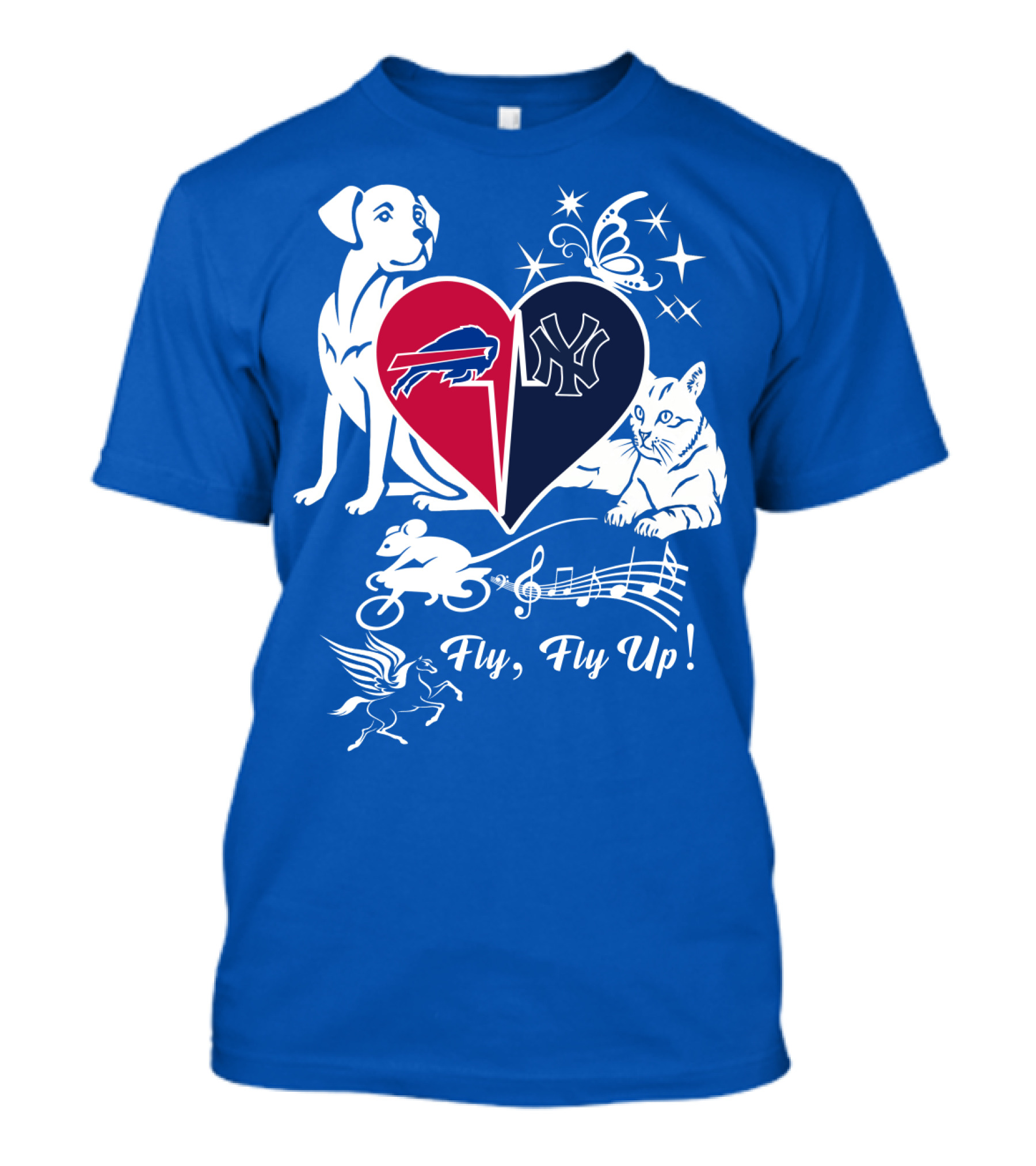 Buffalo Bills New York Yankees Heart Fly Fly Up Dog Cat Pegasus Butterfly T-Shirt