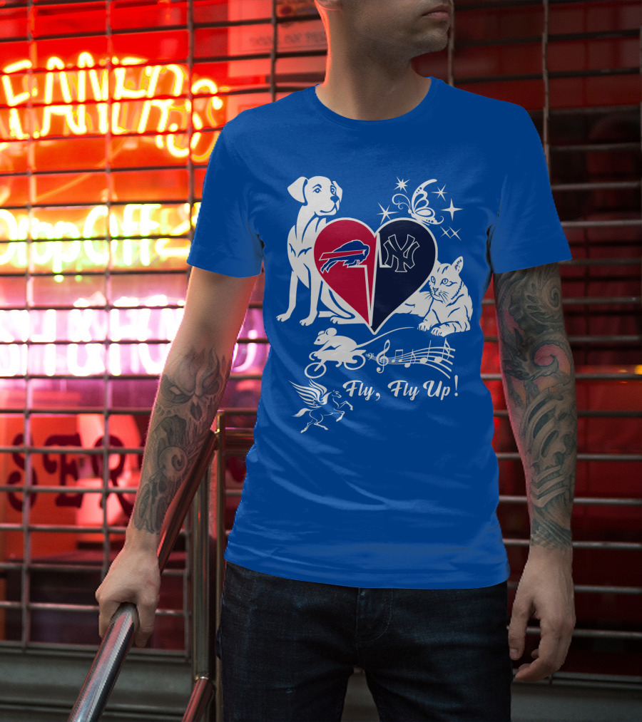 Buffalo Bills New York Yankees Heart Fly Fly Up Dog Cat Pegasus Butterfly T-Shirt