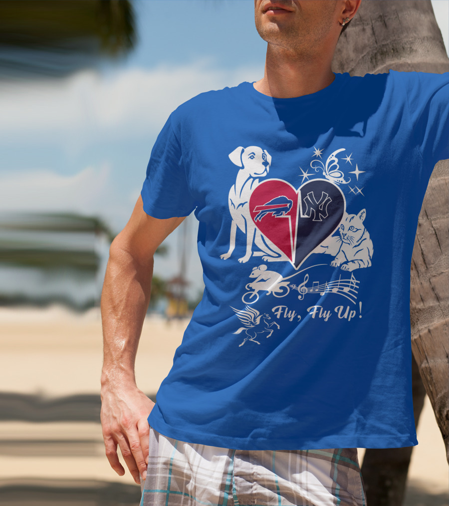 Buffalo Bills New York Yankees Heart Fly Fly Up Dog Cat Pegasus Butterfly T-Shirt