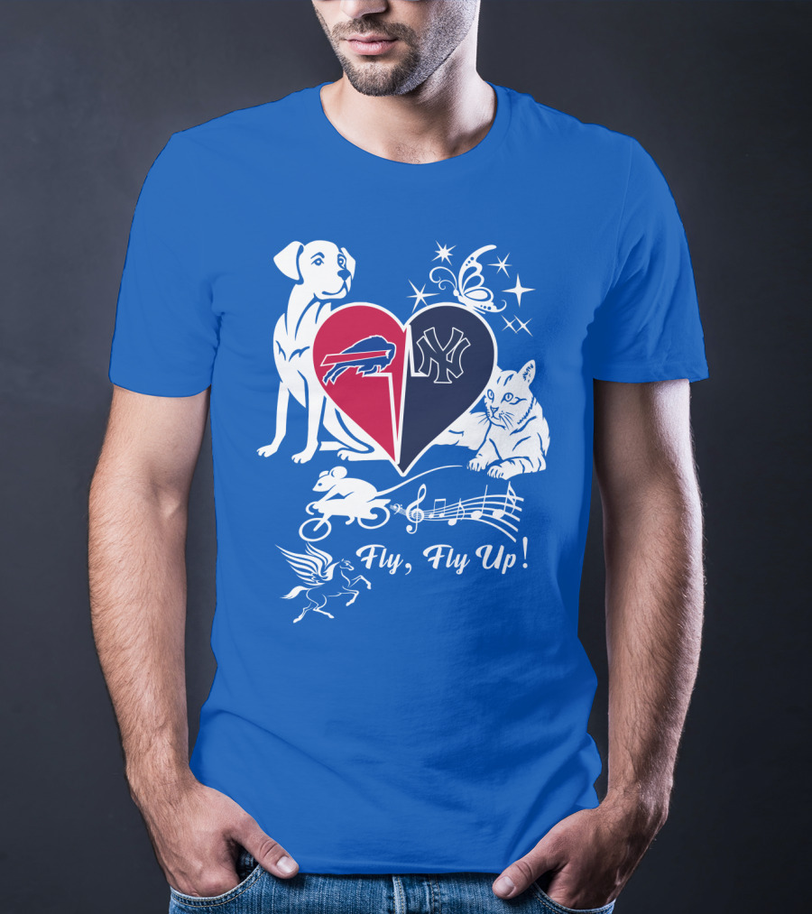 Buffalo Bills New York Yankees Heart Fly Fly Up Dog Cat Pegasus Butterfly T-Shirt
