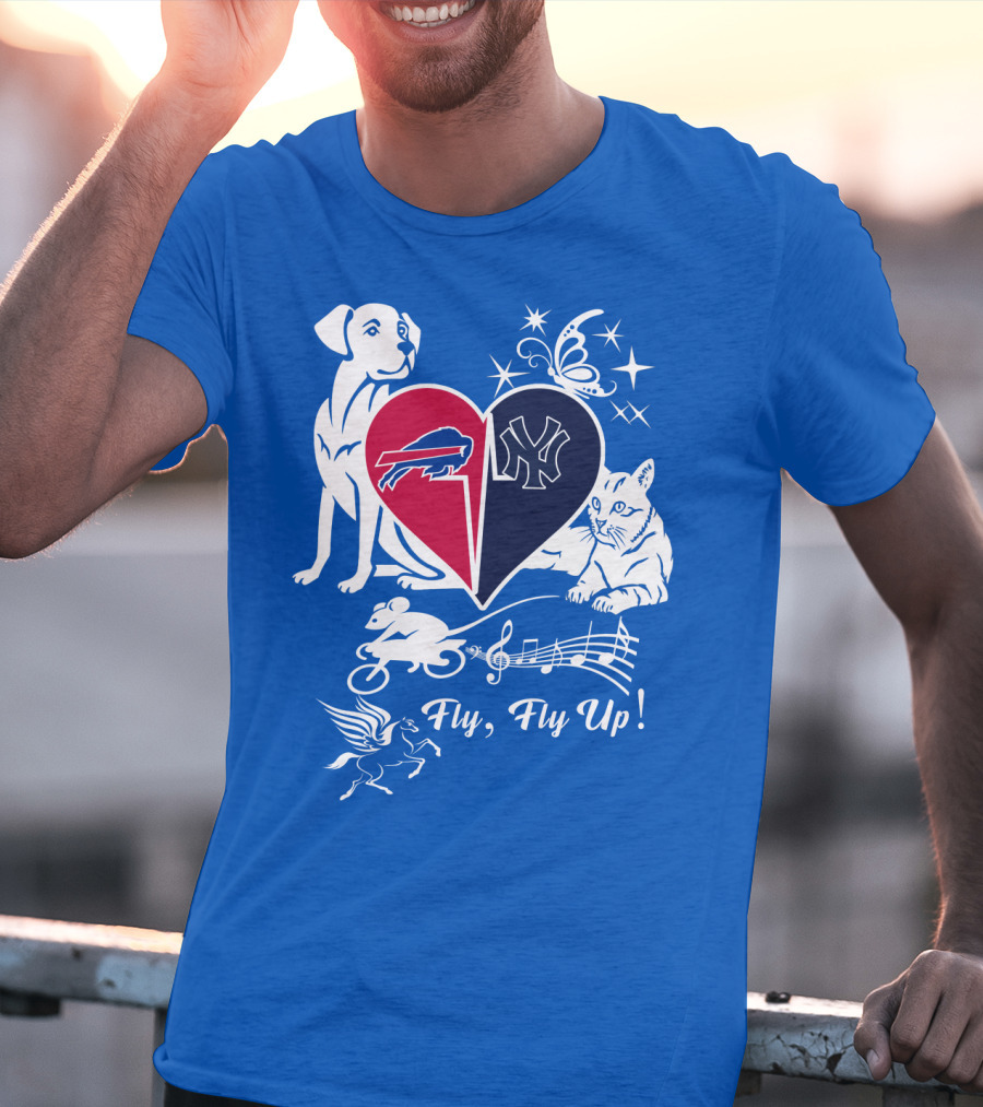 Buffalo Bills New York Yankees Heart Fly Fly Up Dog Cat Pegasus Butterfly T-Shirt