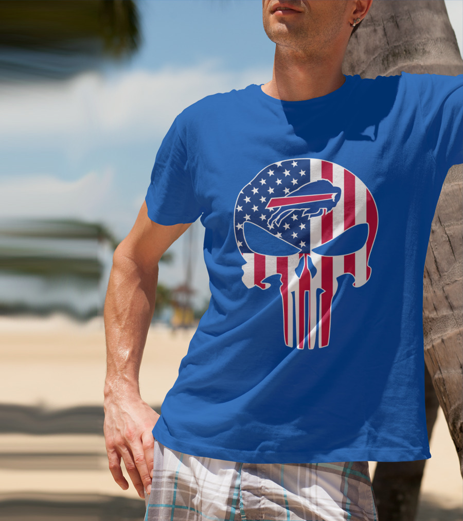 Buffalo Bills American Flag Skull T-Shirt
