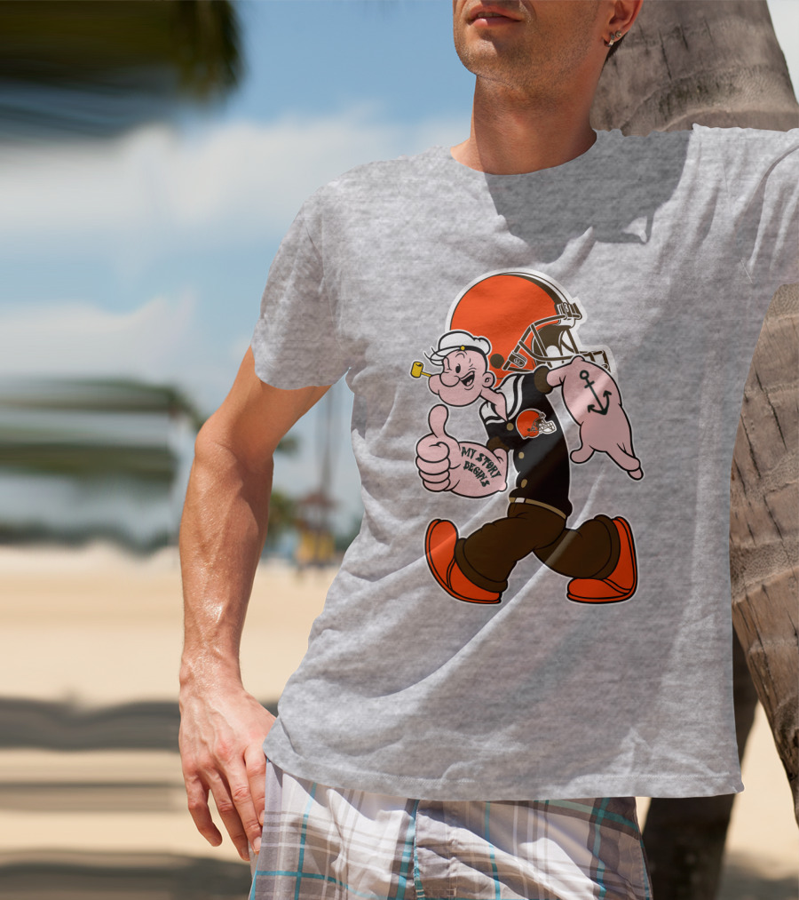 Browns Popeye My Strength Begins Football Helmet Anchor Tattoo T-Shirt