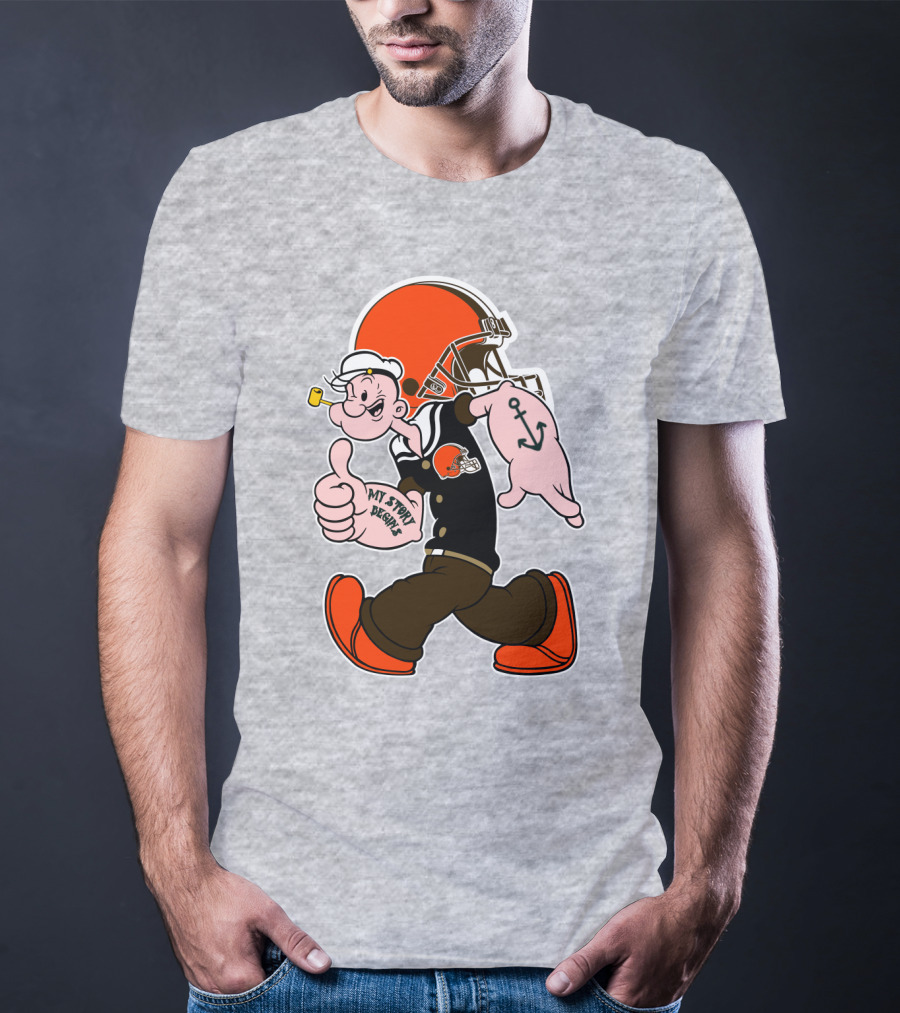 Browns Popeye My Strength Begins Football Helmet Anchor Tattoo T-Shirt