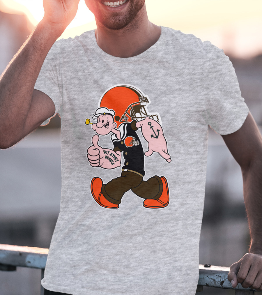 Browns Popeye My Strength Begins Football Helmet Anchor Tattoo T-Shirt