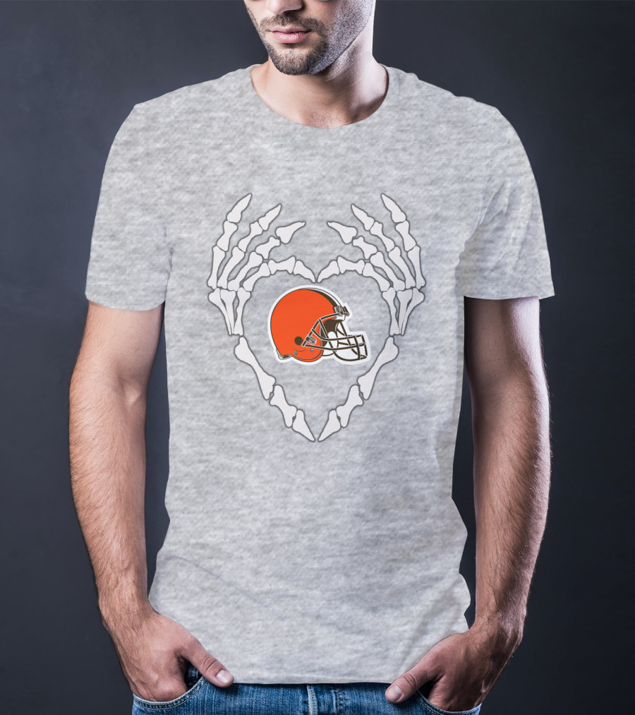 Cleveland Browns Helmet Skeleton Heart T-Shirt