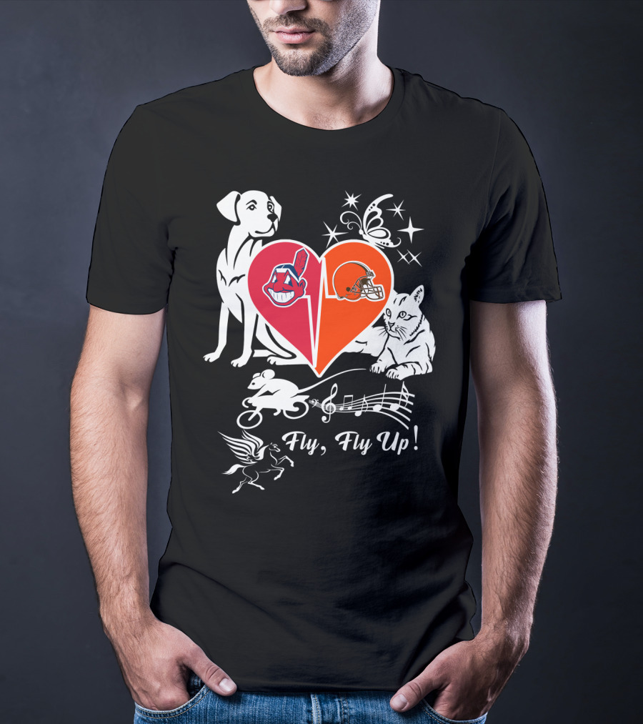 Fly Fly Up Browns Indians Dog Cat Heart Butterfly Music Notes T-Shirt