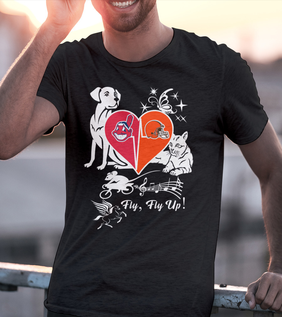 Fly Fly Up Browns Indians Dog Cat Heart Butterfly Music Notes T-Shirt