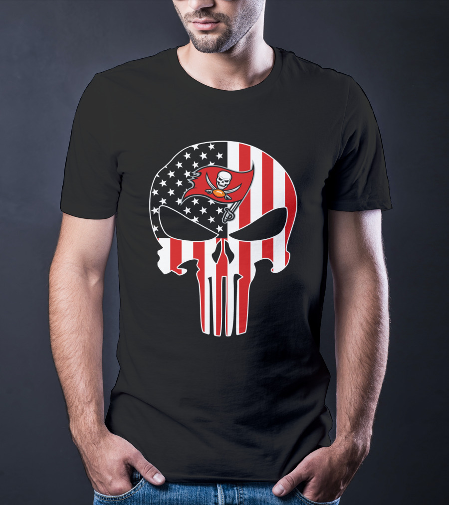 Buccaneers Punisher Skull American Flag T-Shirt