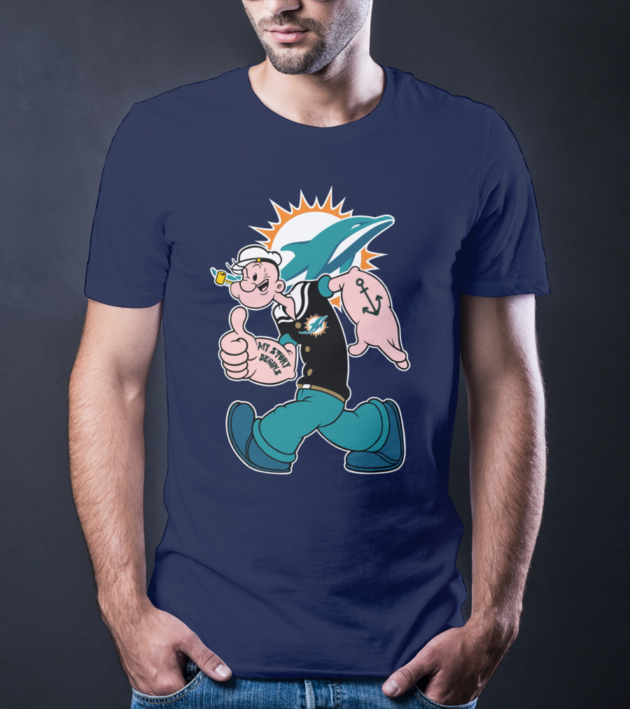 Miami Dolphins Popeye My Jerry Beat Navy Blue T-Shirt
