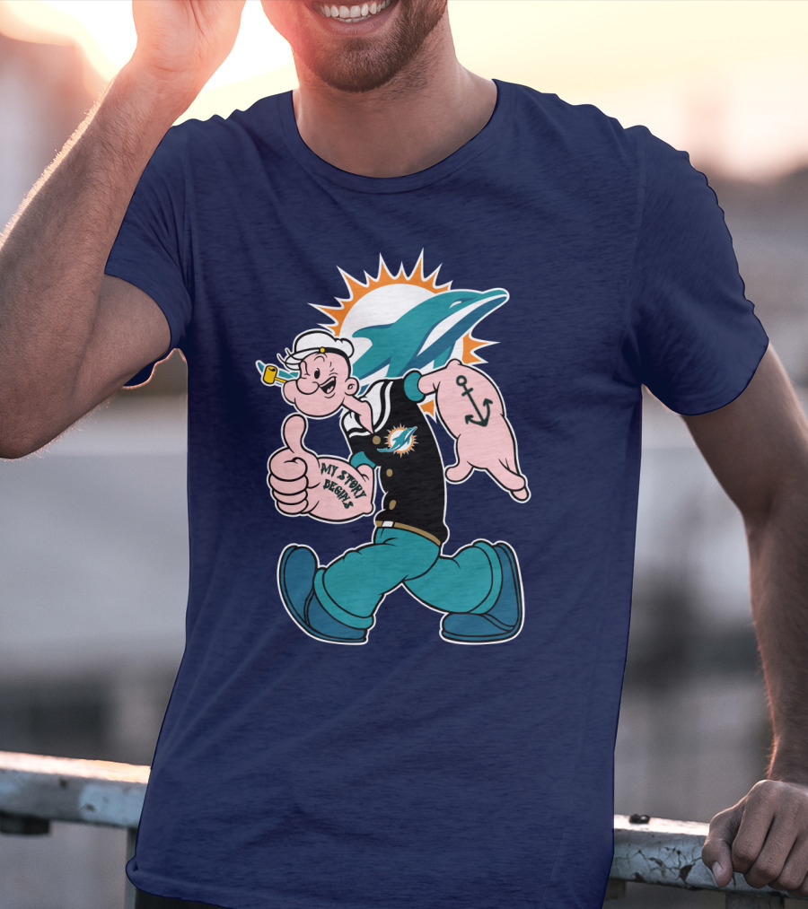 Miami Dolphins Popeye My Jerry Beat Navy Blue T-Shirt