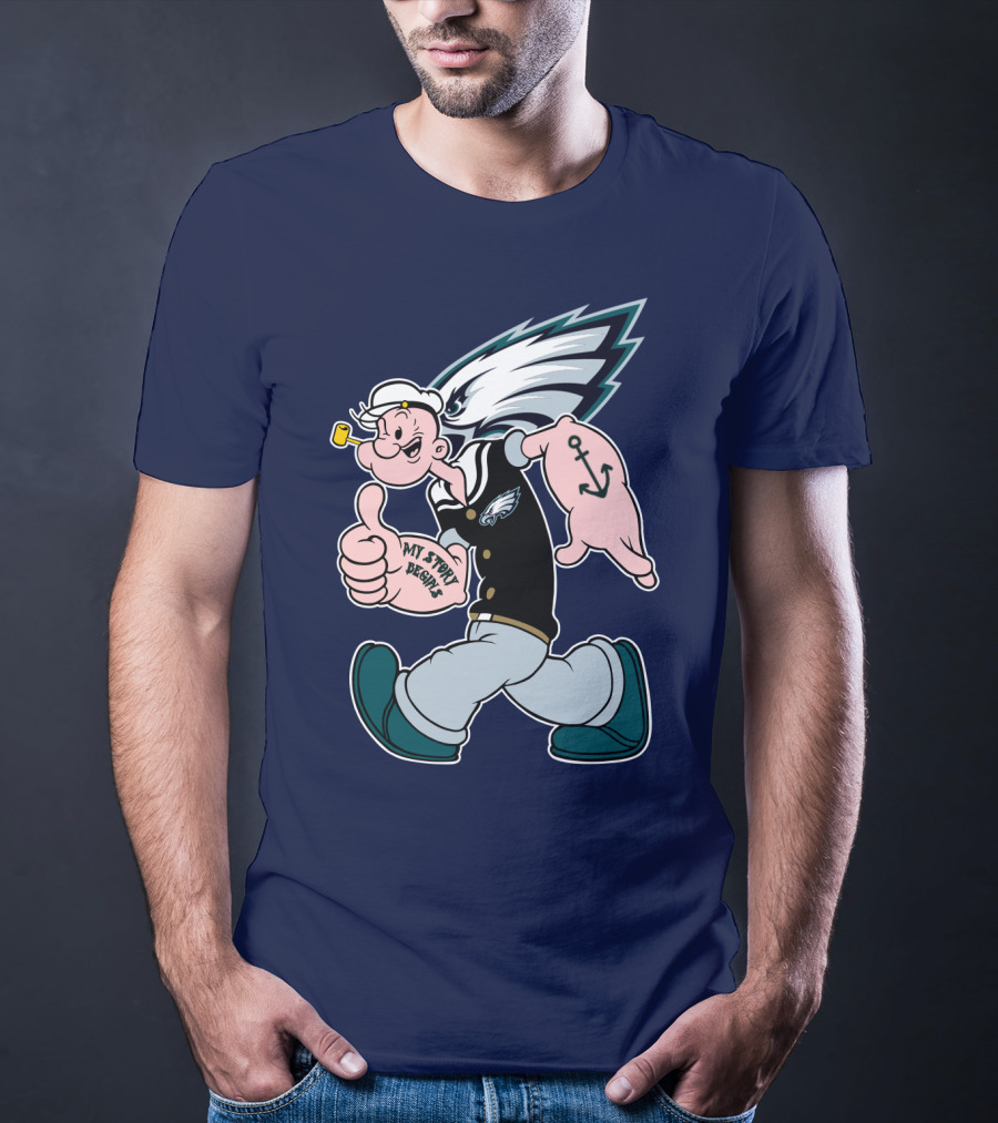 Popeye My Story Begins Philadelphia Eagles Anchor Navy Blue T-Shirt
