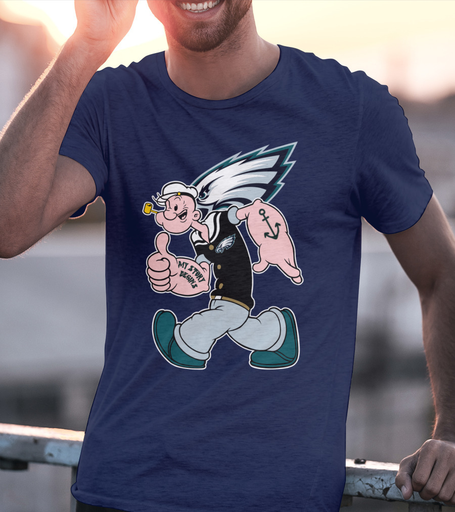 Popeye My Story Begins Philadelphia Eagles Anchor Navy Blue T-Shirt