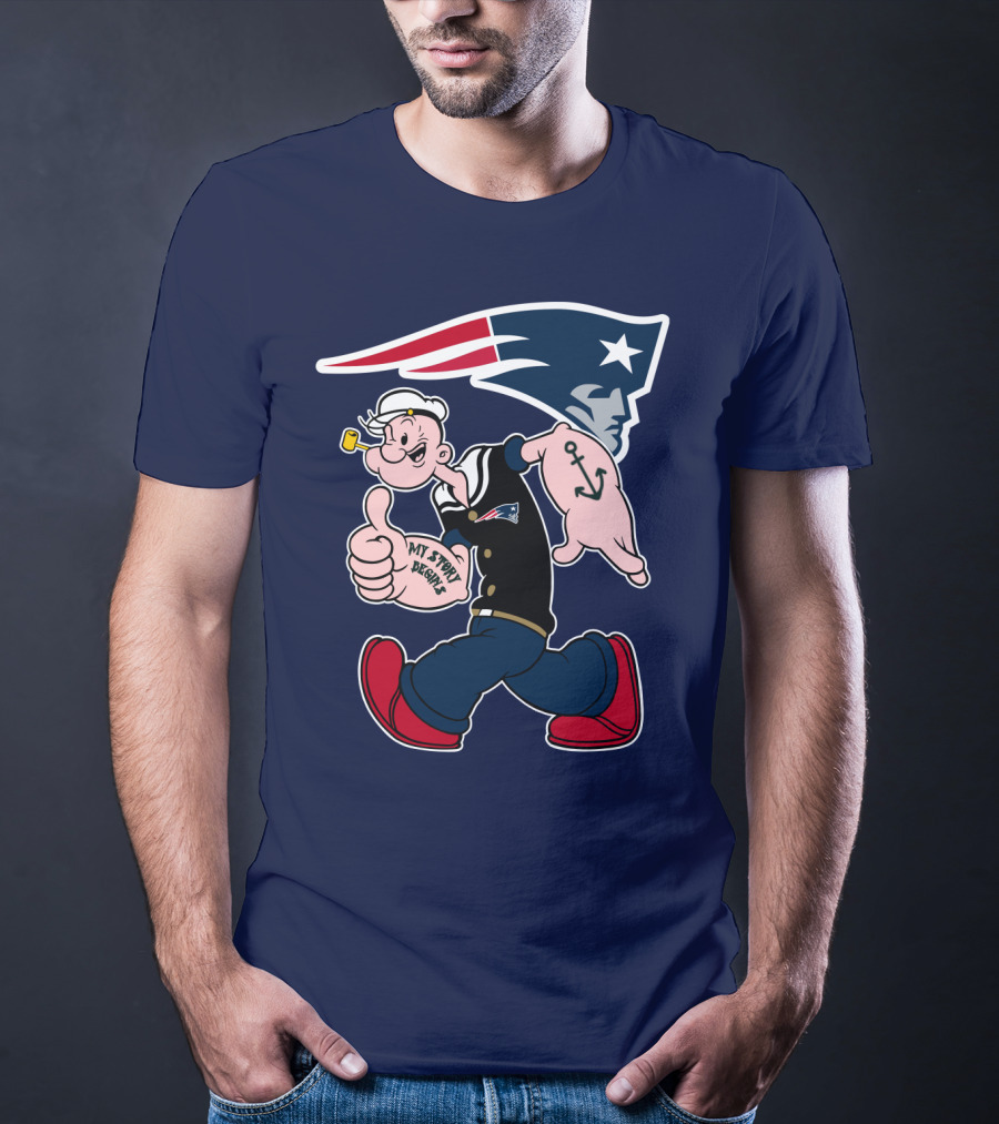 New England Patriots Popeye My Forty Defense Anchor Navy T-Shirt