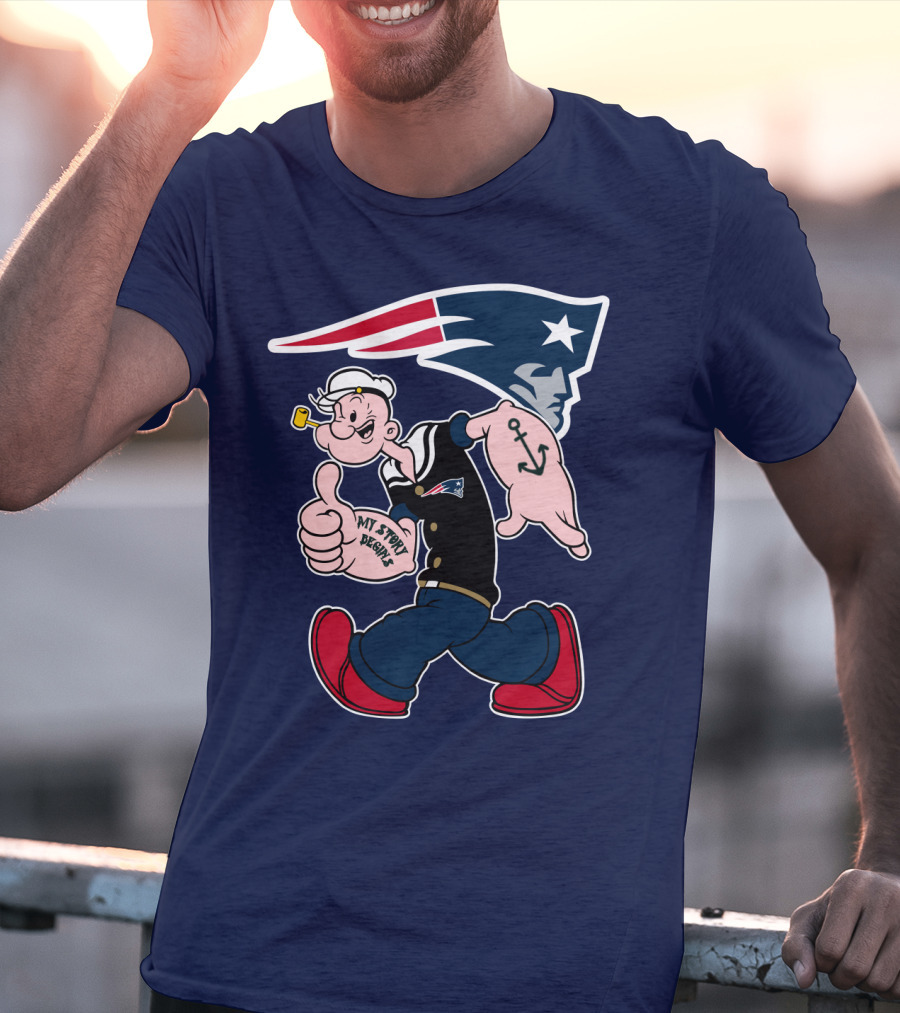 New England Patriots Popeye My Forty Defense Anchor Navy T-Shirt