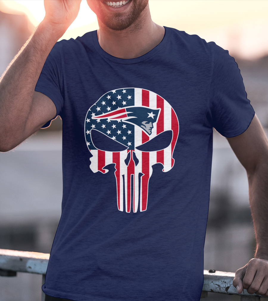 New England Patriots American Flag Skull T-Shirt