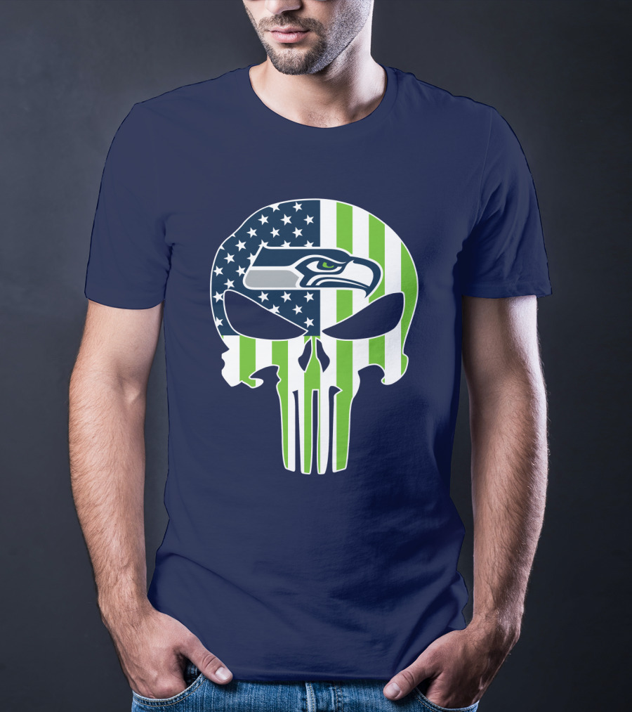 Seahawks American Flag Punisher Skull T-Shirt
