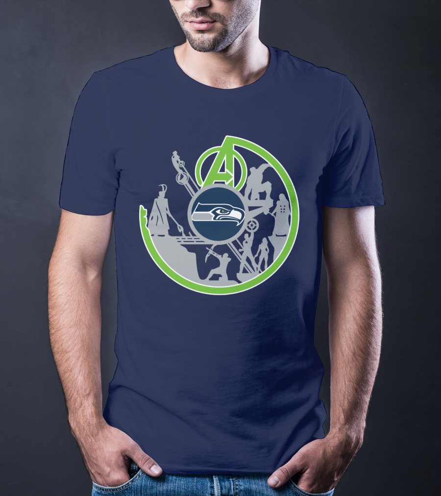 Seahawks Avengers Crossover Logo Silhouettes T-Shirt