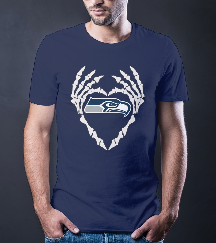 Seahawks Skull Bones Heart T-Shirt