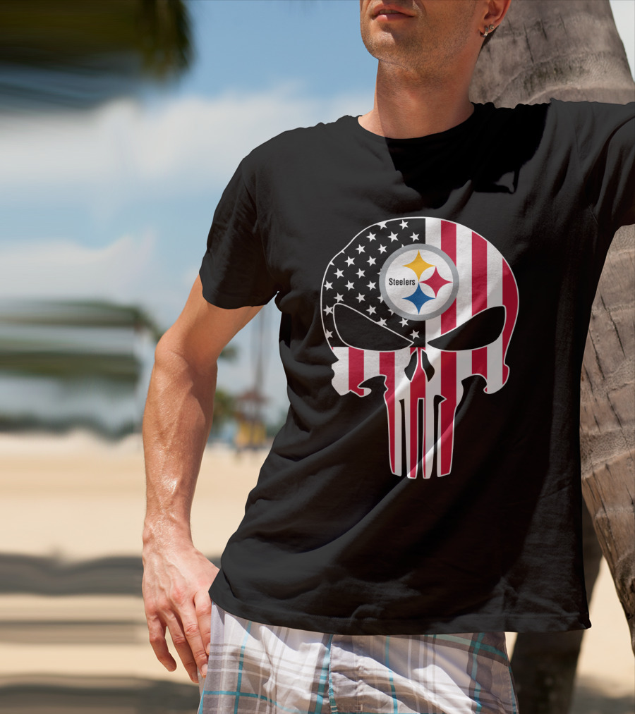 Steelers Skull American Flag T-Shirt
