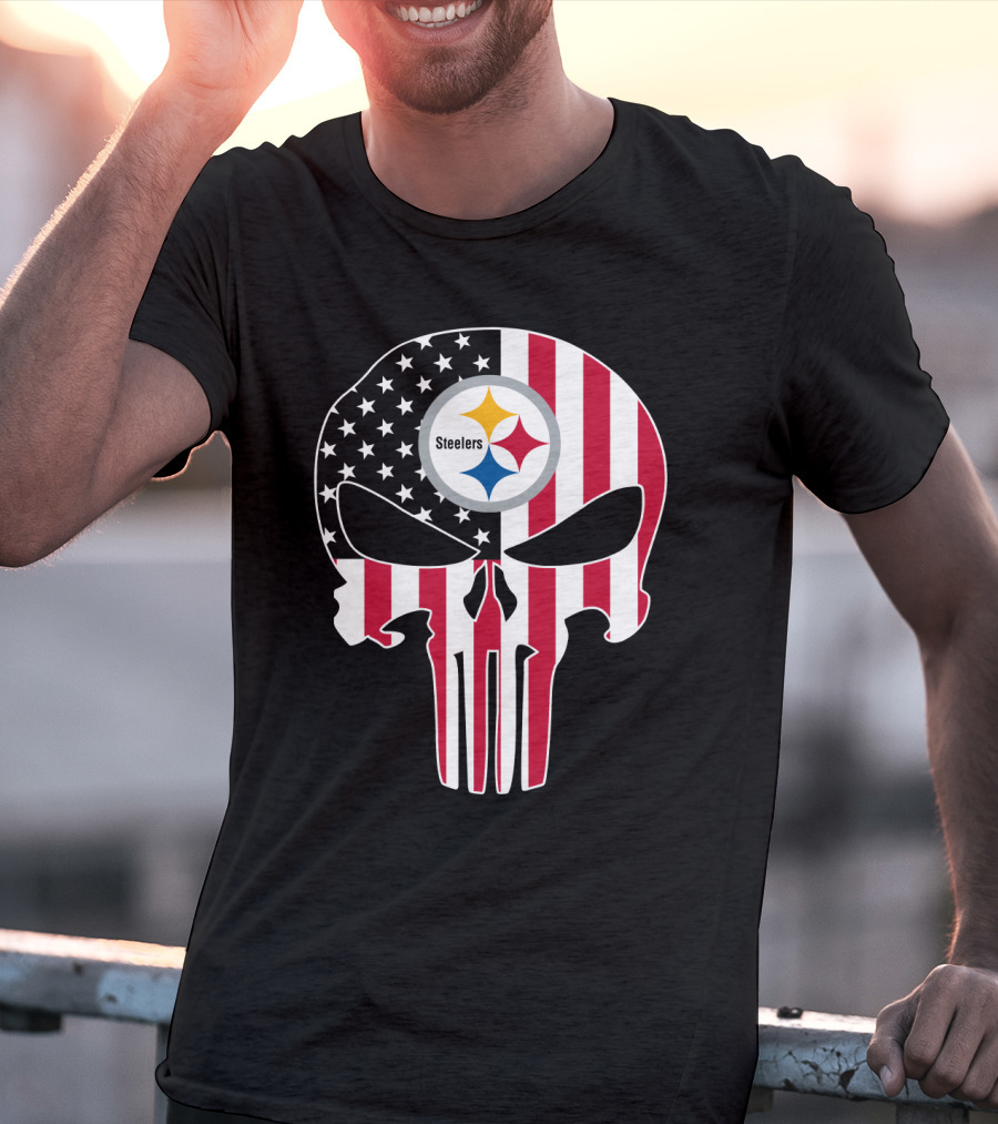 Steelers Skull American Flag T-Shirt