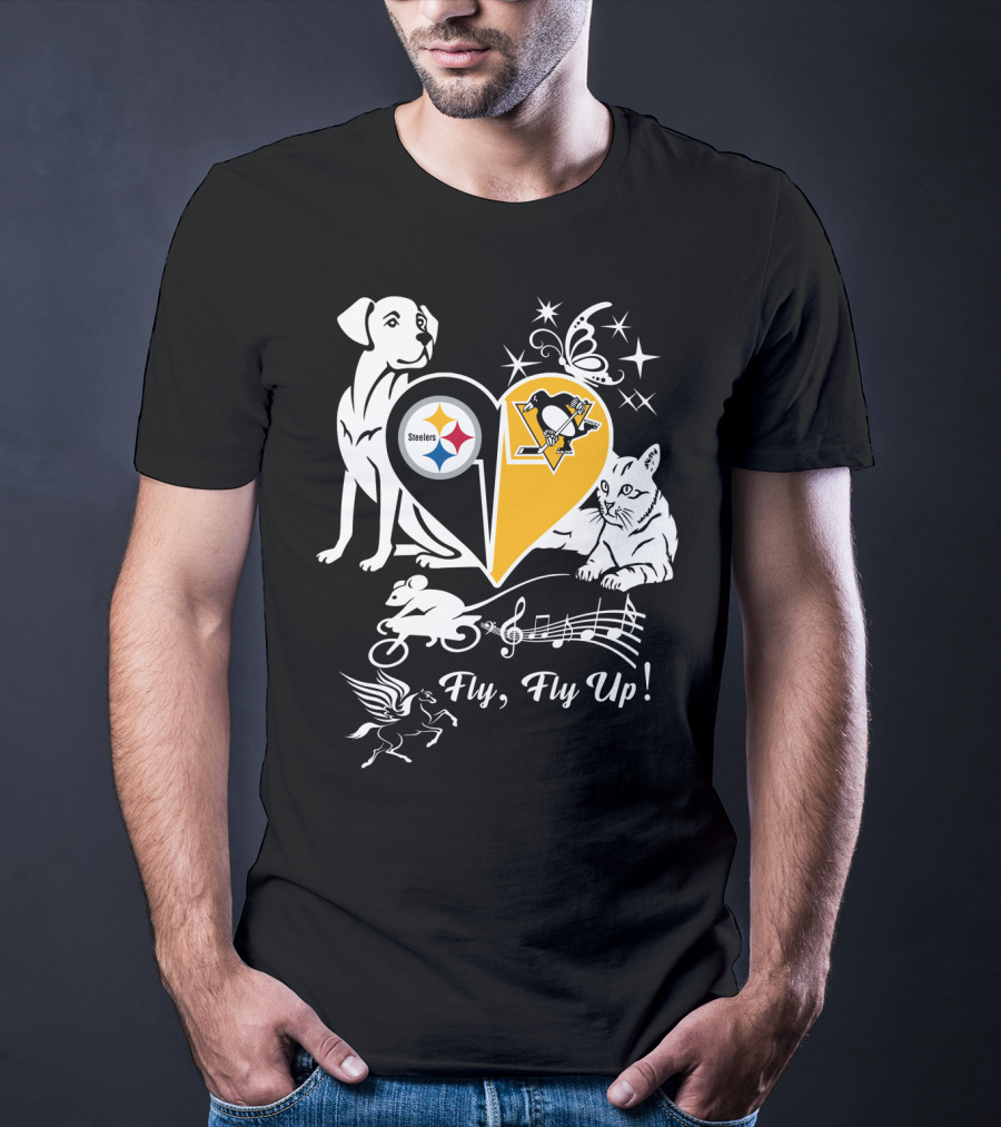 Steelers Penguins Fly Fly Up Music Butterfly Dog Cat Mouse Pegasus T-Shirt