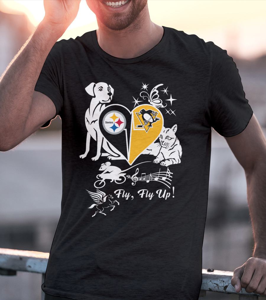 Steelers Penguins Fly Fly Up Music Butterfly Dog Cat Mouse Pegasus T-Shirt