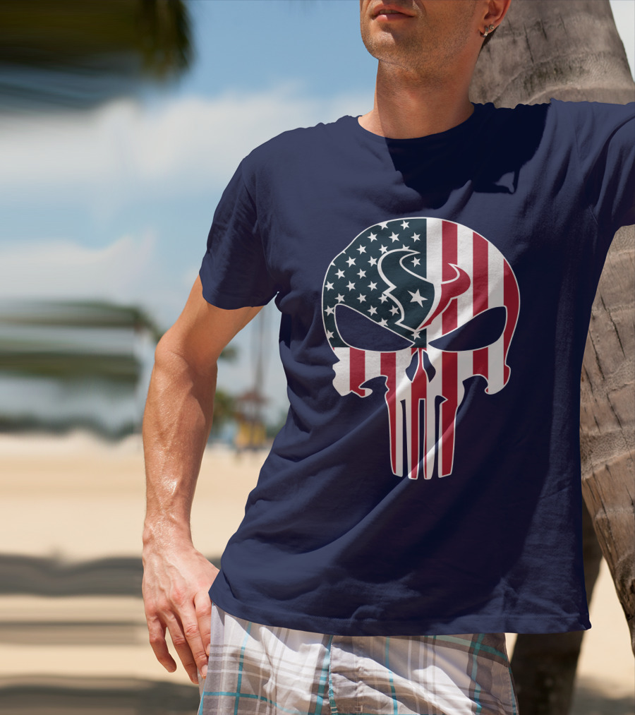 Texans Punisher Skull American Flag T-Shirt