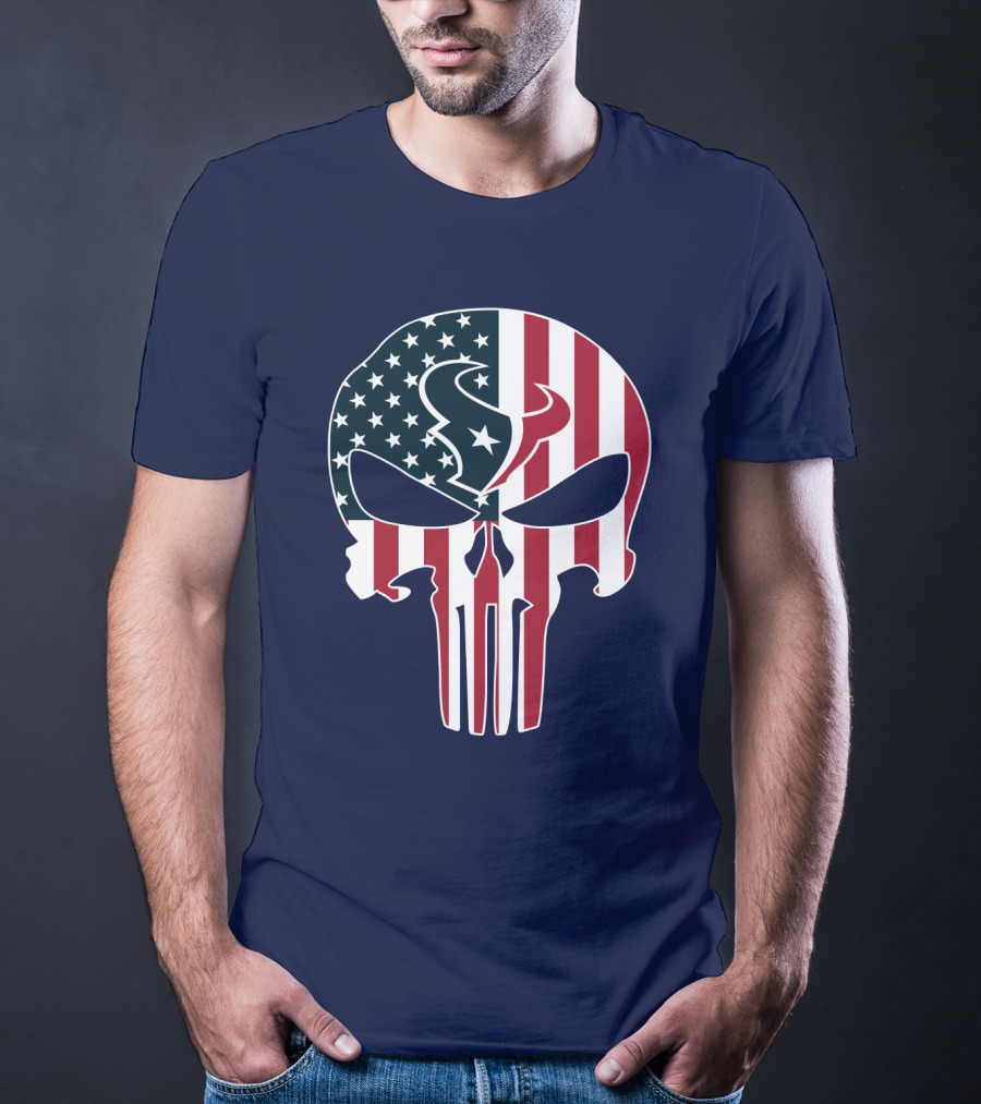Texans Punisher Skull American Flag T-Shirt