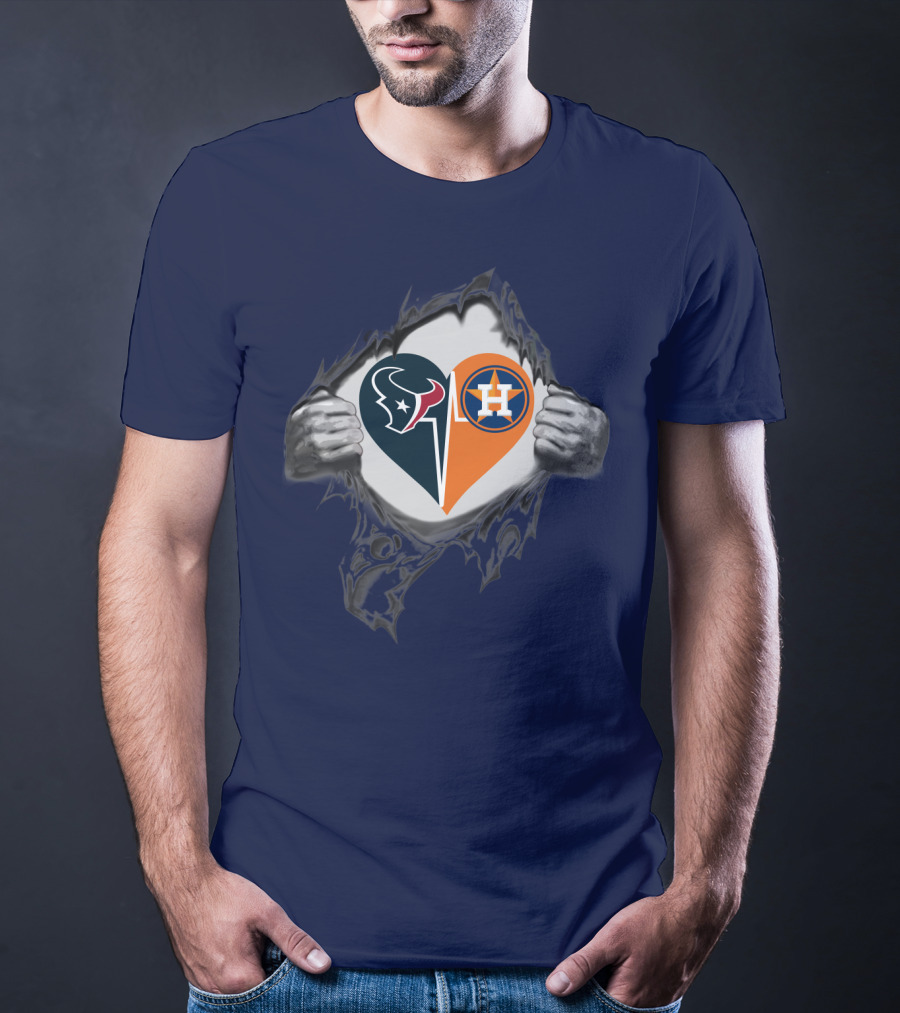 Texans Astros Heart Logo Fusion T-Shirt