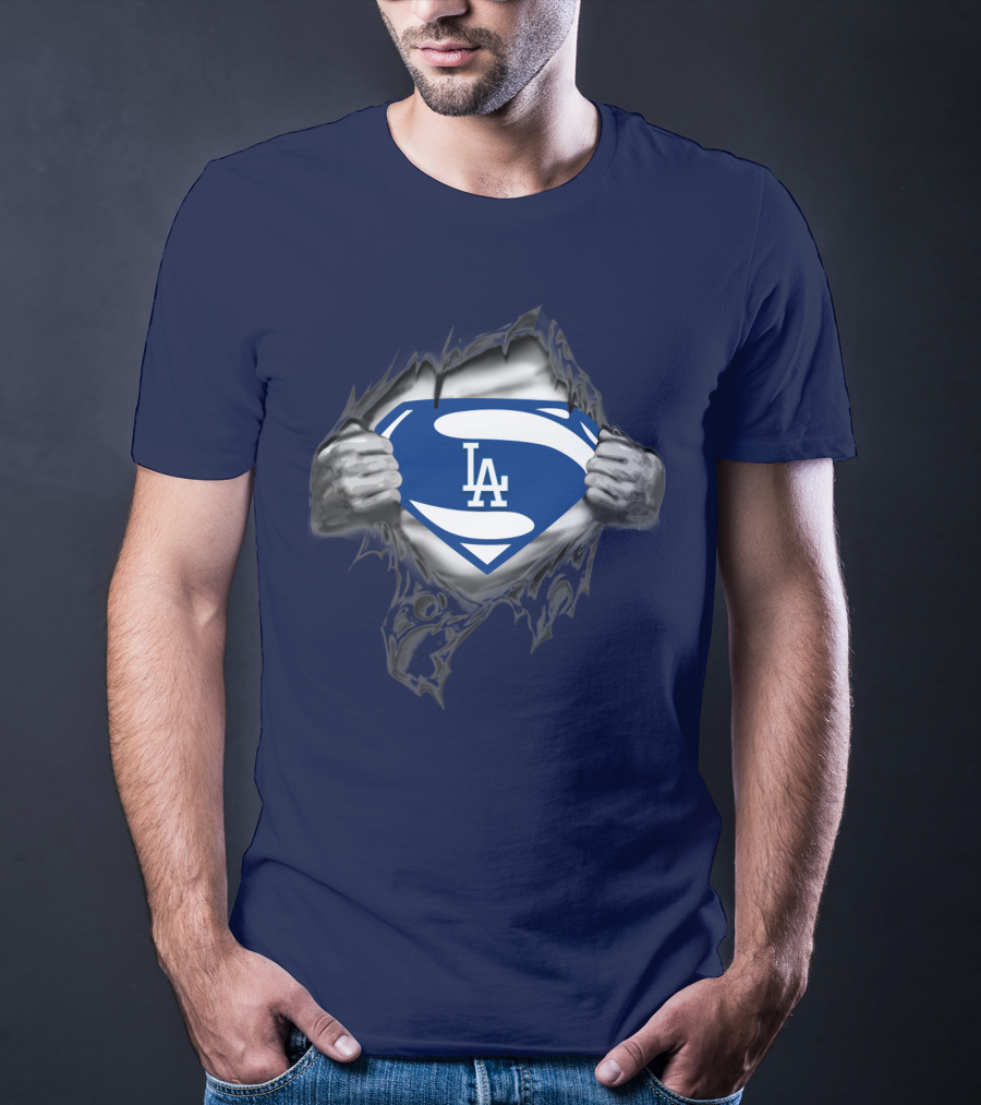 Superman Style Los Angeles Dodgers Logo On Blue T-Shirt